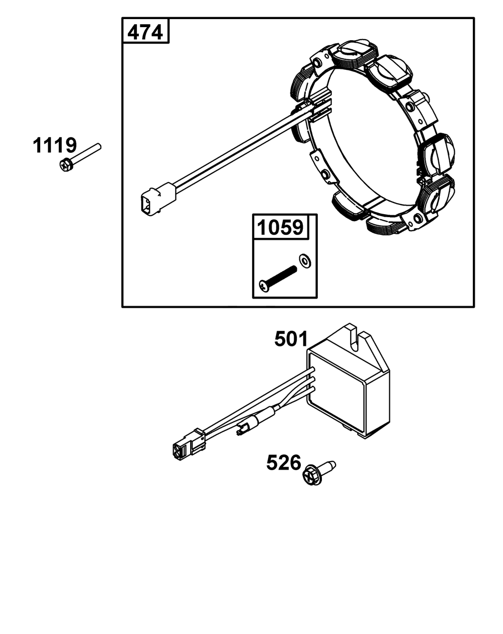 Alternator Group Diagram and Parts List for 386777-0011-G1  Briggs and Stratton Engine